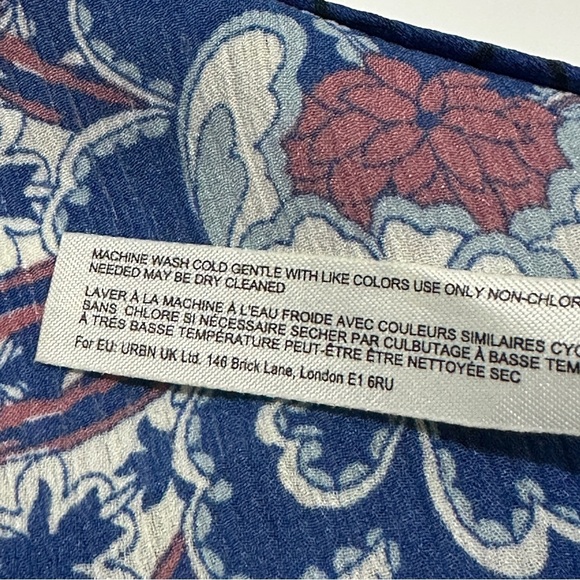 Free People Crop Top Large Blue Gold Weekend In Montauk Floral Smocked NWT - Picture 13 of 14